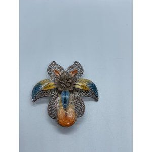 Antique 925 Sterling Filigree & Pastel Enamel Figu